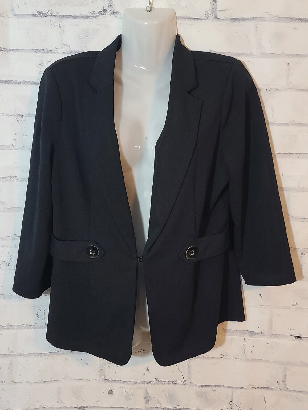 NYCC Women's Black 3/4 Sleeve Collared Stretch Blazer, Size M